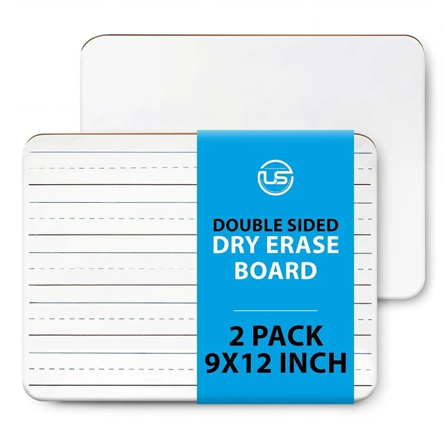 Main image of Small White Board 9X12 Dry Erase Mini Lapboard 2 PK Double Sided for Kids | Includes 2 Whiteboards with Blank and Lined Sides, Safe Rounded Edges Ideal for Classroom, Homeschooling, Office