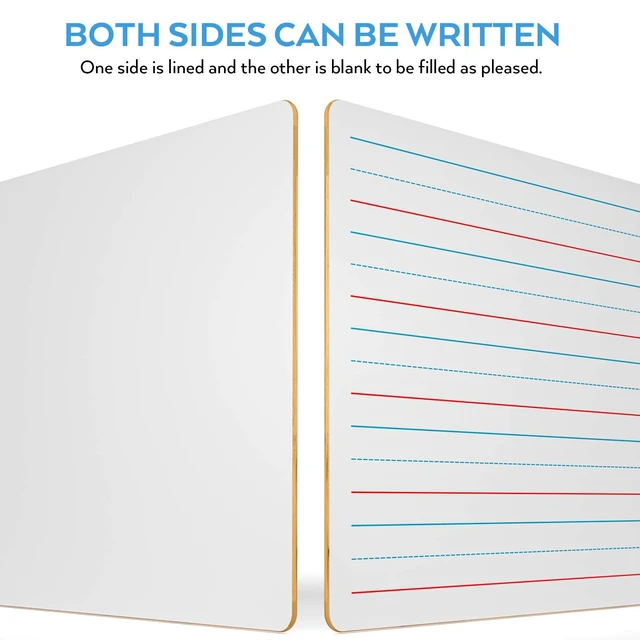 Alt view image 3 of 7 - Dry Erase Lap Board 9 x 12 inches 2 Pack Ruled Kid Double Sided | Blank & Lined Small Lapboard with 8 Pens, 2 Eraser, Learning Mini Whiteboard Portable for Student and Classroom Use