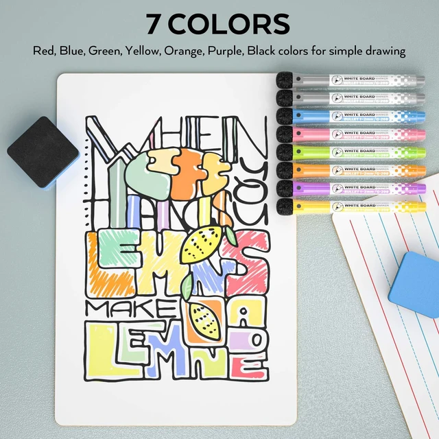Alt view image 7 of 7 - Dry Erase Lap Board 9 x 12 inches 2 Pack Ruled Kid Double Sided | Blank & Lined Small Lapboard with 8 Pens, 2 Eraser, Learning Mini Whiteboard Portable for Student and Classroom Use