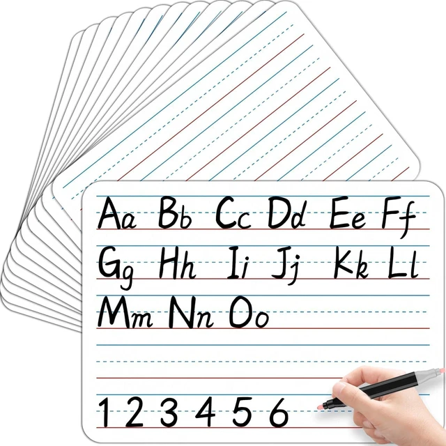 Main image of 24pcs Double Sided Cardboard Lined Dry Erase Whiteboard Ruled Writing Paper Cardboard Handwriting Practice for Student Teacher Learning Tool Mini Portable Drawing Learning 12" x 9"
