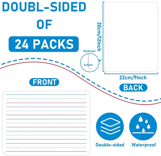 Alt view image 2 of 6 - 24pcs Double Sided Cardboard Lined Dry Erase Whiteboard Ruled Writing Paper Cardboard Handwriting Practice for Student Teacher Learning Tool Mini Portable Drawing Learning 12" x 9"