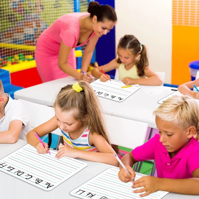 Alt view image 4 of 6 - 24pcs Double Sided Cardboard Lined Dry Erase Whiteboard Ruled Writing Paper Cardboard Handwriting Practice for Student Teacher Learning Tool Mini Portable Drawing Learning 12" x 9"