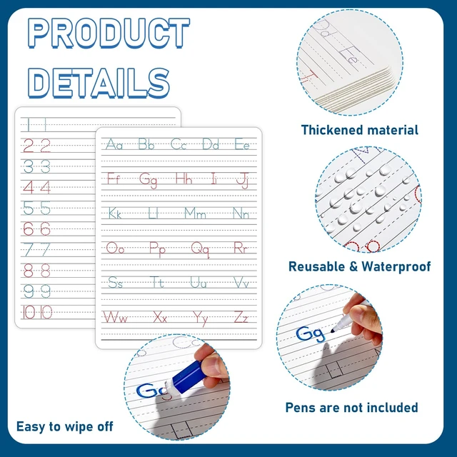 Alt view image 3 of 7 - 24pcs Dry Erase Board with Lines Handwriting Practice Letter Alphabet Tracing Thickened Whiteboard Must Haves Double Sided Teacher Tool Portable Drawing 12" x 9"