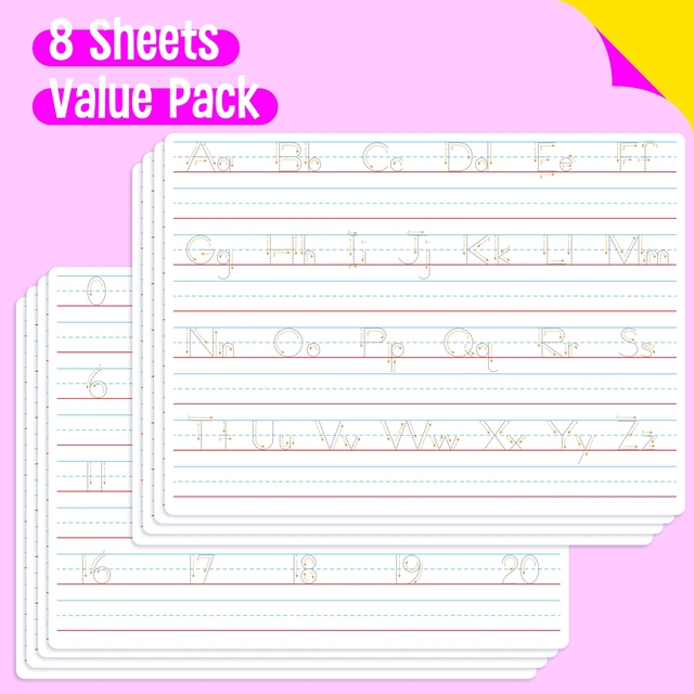 Alt view image 2 of 7 - 8 Packs Alphabet & Number Whiteboards, Double Sided Dry Erase Board Letters Numbers Tracing Writable and Erasable Handwriting Board for Kids, Students, Classroom and Home (Each Measures 12 x 9)