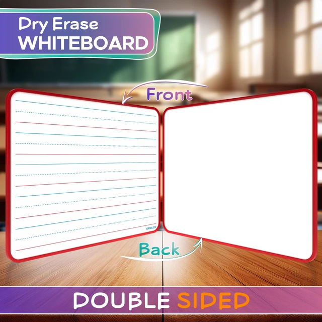 Alt view image 2 of 7 - Magnetic Lined Dry Erase Whiteboard 9 x 12, Double Sided | Red Frame, Portable Handheld Lapboard for Handwriting, Crisp Surface Easy to Clean No Residuals, Classroom, Homeschool