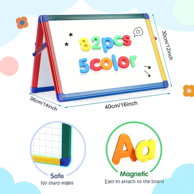 Alt view image 2 of 7 - Dry Erase White Board for Kids16x12 inch Tabletop Whiteboard | Portable & Foldable Whiteboard, Table Top Small Whiteboard with Stand, Includes 82 Letter Magnets, for Classroom, Homeschool
