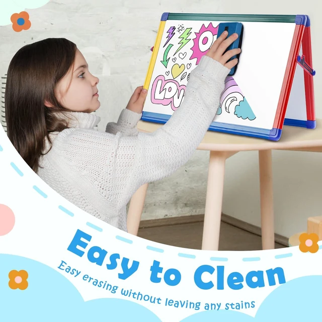 Alt view image 4 of 7 - Dry Erase White Board for Kids16x12 inch Tabletop Whiteboard | Portable & Foldable Whiteboard, Table Top Small Whiteboard with Stand, Includes 82 Letter Magnets, for Classroom, Homeschool