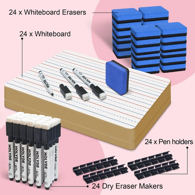 Alt view image 3 of 7 - Set of 24 Dry Erase Boards, Double Sided Small Whiteboards with Lines for Kids, Students, Teacher & Classroom Pack, 9"x12" Mini Individual White Boards Lined for Writing with 24 Markers, 24 Erasers