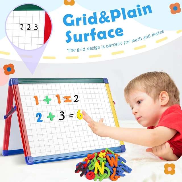 Alt view image 6 of 7 - Dry Erase White Board for Kids16x12 inch Tabletop Whiteboard | Portable & Foldable Whiteboard, Table Top Small Whiteboard with Stand, Includes 82 Letter Magnets, for Classroom, Homeschool