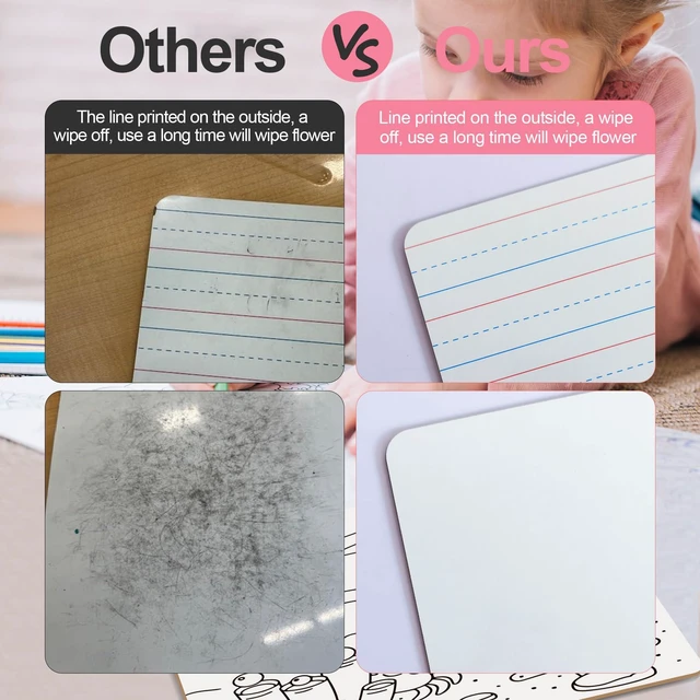 Alt view image 6 of 7 - Set of 24 Dry Erase Boards, Double Sided Small Whiteboards with Lines for Kids, Students, Teacher & Classroom Pack, 9"x12" Mini Individual White Boards Lined for Writing with 24 Markers, 24 Erasers