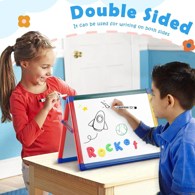 Alt view image 5 of 7 - Dry Erase White Board for Kids16x12 inch Tabletop Whiteboard | Portable & Foldable Whiteboard, Table Top Small Whiteboard with Stand, Includes 82 Letter Magnets, for Classroom, Homeschool