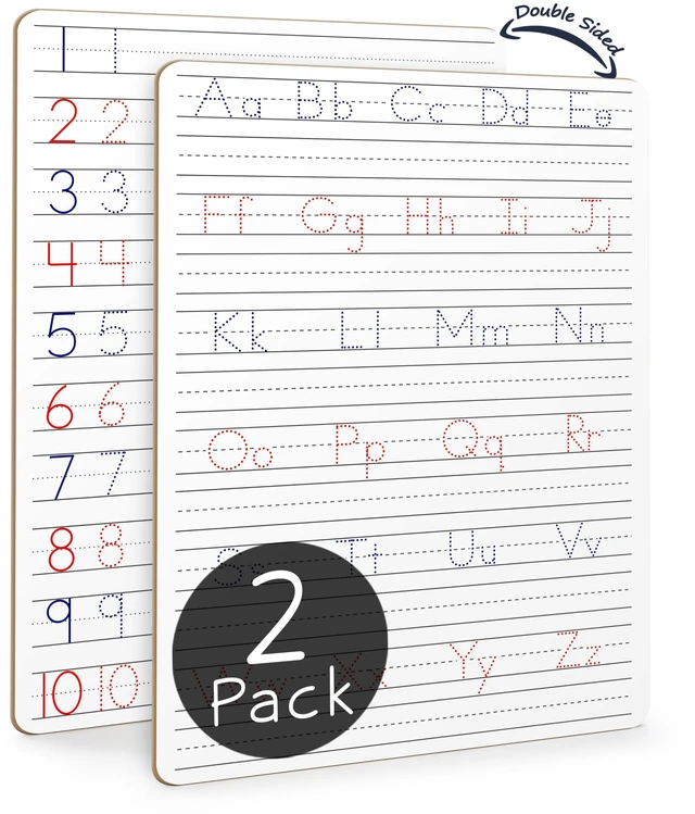 Main image of 2 Pack Alphabet Tracing Board, Dry Erase Lapboard Ages 3 to 5 | Double Sided, Dotted Guided Letters and Numbers, Reusable Easy Clean Crisp Surface, Homeschool, Classroom and Siblings Ready