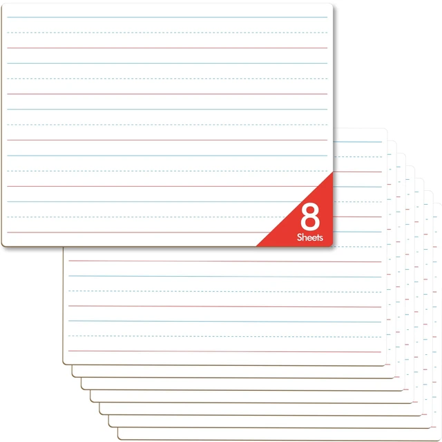 Main image of 8 Sheets Dry Erase Lined Whiteboard, Double Sided Ruled Writing Board & Handwriting Practice Tool for Classroom, School, Office Supplies Whiteboard (9 x 12)