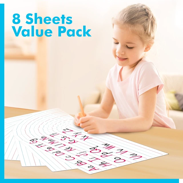 Alt view image 2 of 7 - 8 Sheets Dry Erase Lined Whiteboard, Double Sided Ruled Writing Board & Handwriting Practice Tool for Classroom, School, Office Supplies Whiteboard (9 x 12)