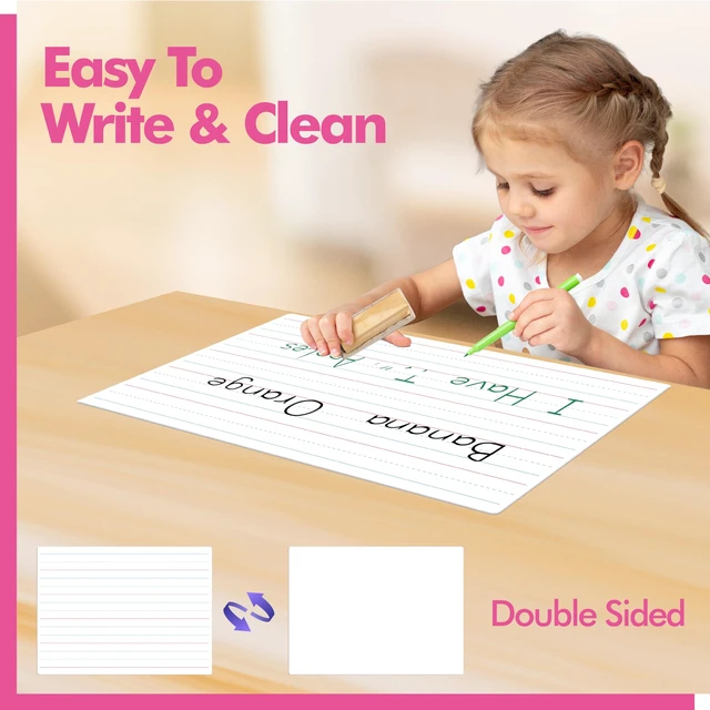 Alt view image 4 of 7 - 8 Sheets Dry Erase Lined Whiteboard, Double Sided Ruled Writing Board & Handwriting Practice Tool for Classroom, School, Office Supplies Whiteboard (9 x 12)