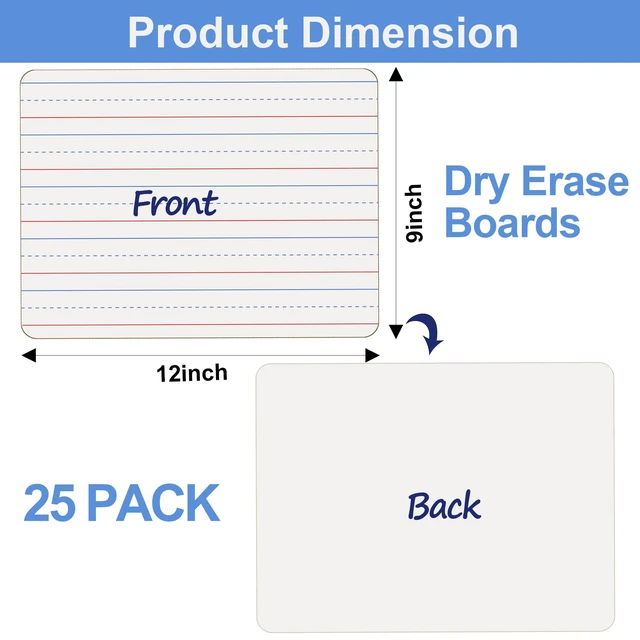 Alt view image 2 of 7 - Dry Erase Boards 25 Pack, Double Sided Small Whiteboards with Lines for Kids, Students, Teacher & Classroom Pack, 9"x12" Mini Individual White Boards Lined for Writing Math English Practice