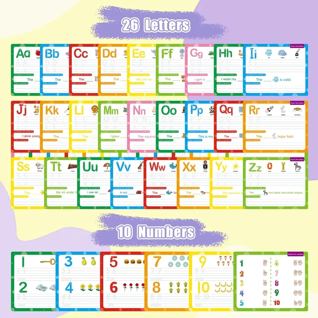 Alt view image 2 of 7 - ABC Handwriting Drawing Practice Cards,Alphabet & Number Dry Erase Board for Kids,Phonics Sight Word Flash Card,Letter Practice for Kindergarten,Perfect for Preschool, Homeschool & Kindergarten