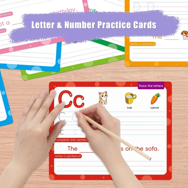 Alt view image 3 of 7 - ABC Handwriting Drawing Practice Cards,Alphabet & Number Dry Erase Board for Kids,Phonics Sight Word Flash Card,Letter Practice for Kindergarten,Perfect for Preschool, Homeschool & Kindergarten