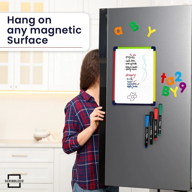 Alt view image 2 of 7 - 9 x 12 Magnetic Dry Erase Board with 4 Markers, Double Sided Hardboard with a Crisp Reusable Writing Surface for Color Coded Practice at Home or School