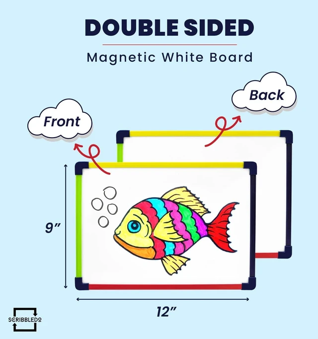 Alt view image 6 of 7 - 9 x 12 Magnetic Dry Erase Board with 4 Markers, Double Sided Hardboard with a Crisp Reusable Writing Surface for Color Coded Practice at Home or School