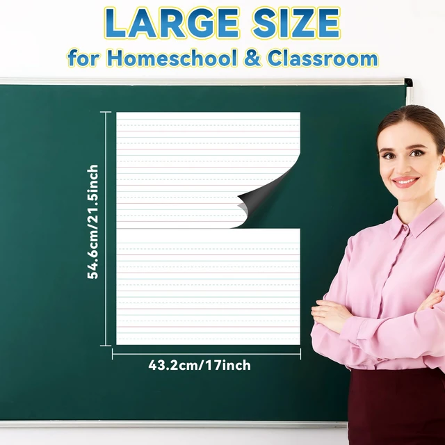 Alt view image 2 of 7 - Jumbo Magnetic Handwriting Paper 21.5x17in Dry Erase Handwriting Lined Paper for Classroom Whiteboard Accessories Writing Chart Page Giant Magnet Notebook Poster Homeschool Supplies Teacher Must Have