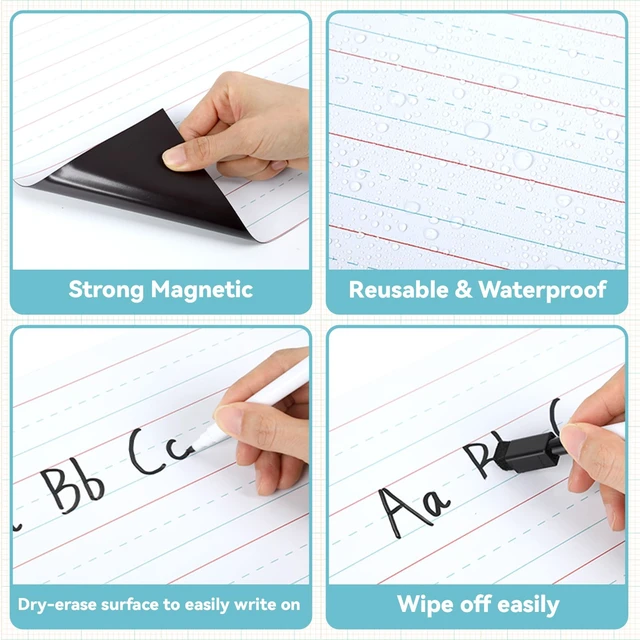 Alt view image 3 of 7 - Jumbo Magnetic Handwriting Paper 21.5x17in Dry Erase Handwriting Lined Paper for Classroom Whiteboard Accessories Writing Chart Page Giant Magnet Notebook Poster Homeschool Supplies Teacher Must Have