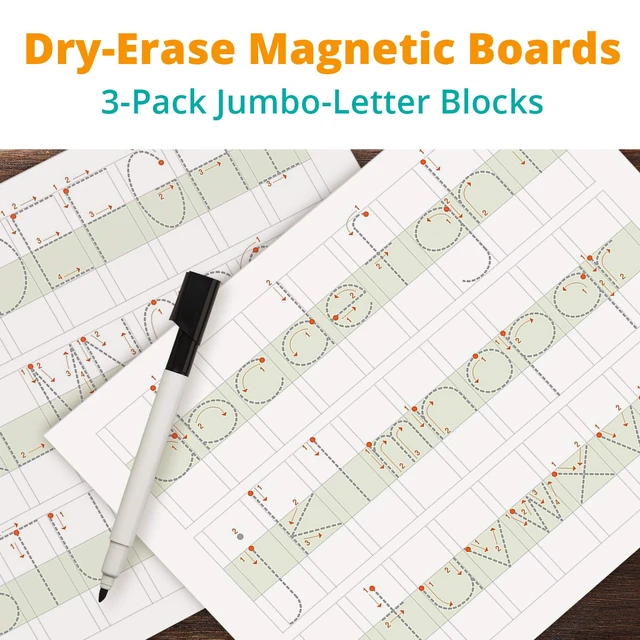 Alt view image 2 of 6 - Visual Handwriting Magnetic Dry-Erase Board, Jumbo Letter Board with Big Blocks for Neat Upper and Lower Case Alphabet, ABCs Writing Practice with Tracing Letters and Blanks, 3-Pack