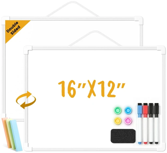 Main image of Small Dry Erase Board for Wall, 16" x 12" Double-Sided Hanging Whiteboard, Magnetic White Board with 4 Markers, 4 Magnets and 3 Mini Sticky Notes, Portable Whiteboard for School, Home, Office