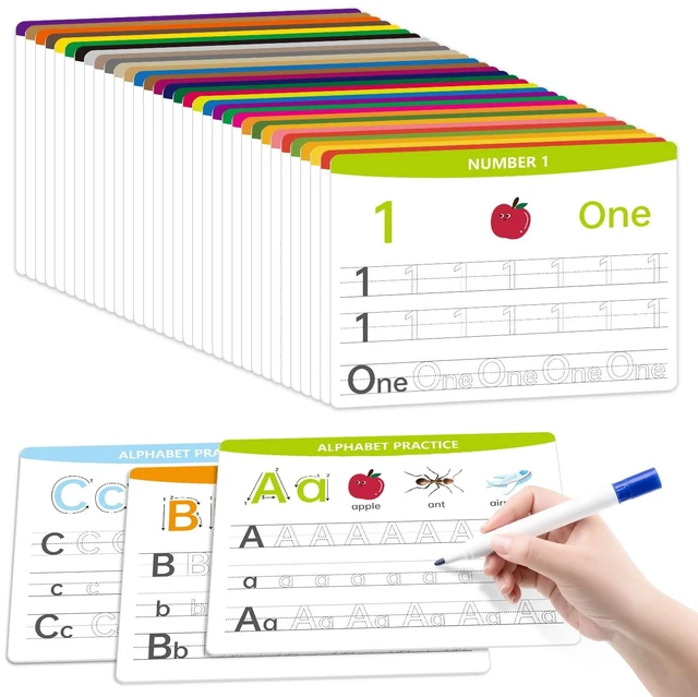 Main image of Alphabet & Number Practice Dry Erase Boards A-Z Letters & Numbers 1-10 | Perfect for Preschool, Homeschool & Kindergarten Double-Sided 18 Sheets, 36 Pages 11x8.5 Educational Tool