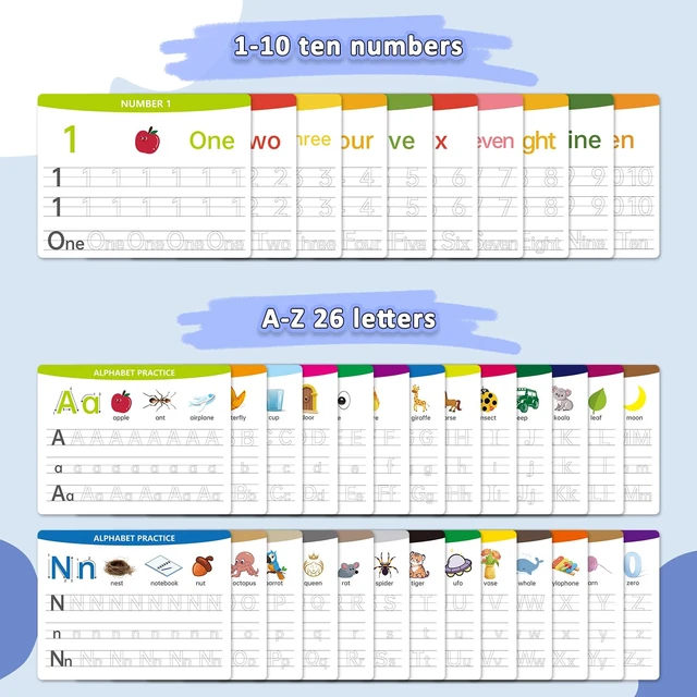 Alt view image 2 of 7 - Alphabet & Number Practice Dry Erase Boards A-Z Letters & Numbers 1-10 | Perfect for Preschool, Homeschool & Kindergarten Double-Sided 18 Sheets, 36 Pages 11x8.5 Educational Tool