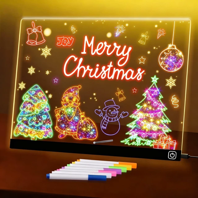 Main image of LED Note Board with Colors, 13.7"X10" Light Up Acrylic Dry Erase Board Led Drawing Board 7 Colors Message Board Night Light with 7 Markers for Birthday Party Christmas Gift