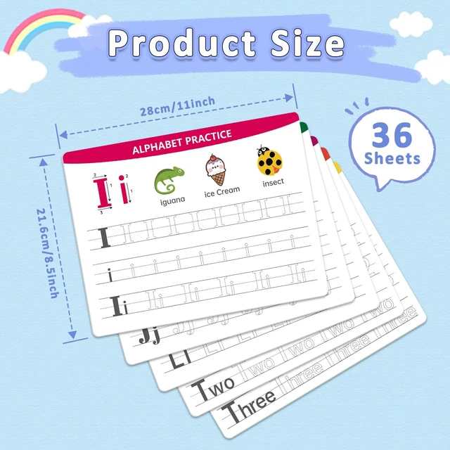 Alt view image 4 of 7 - Alphabet & Number Practice Dry Erase Boards A-Z Letters & Numbers 1-10 | Perfect for Preschool, Homeschool & Kindergarten Double-Sided 18 Sheets, 36 Pages 11x8.5 Educational Tool