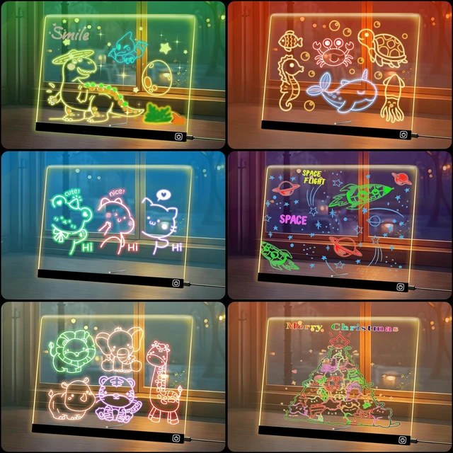 Alt view image 5 of 7 - LED Note Board with Colors, 13.7"X10" Light Up Acrylic Dry Erase Board Led Drawing Board 7 Colors Message Board Night Light with 7 Markers for Birthday Party Christmas Gift