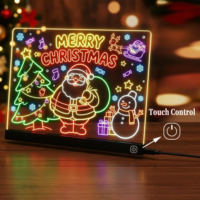 Alt view image 4 of 7 - LED Note Board with Colors, 13.7"X10" Light Up Acrylic Dry Erase Board Led Drawing Board 7 Colors Message Board Night Light with 7 Markers for Birthday Party Christmas Gift