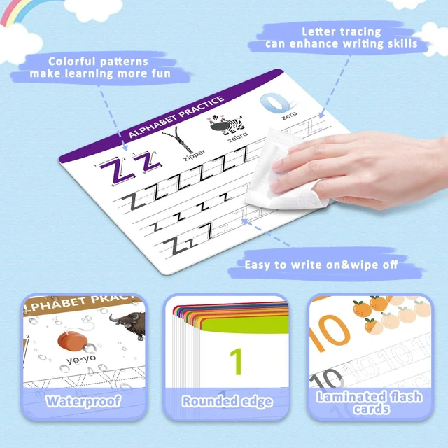 Alt view image 3 of 7 - Alphabet & Number Practice Dry Erase Boards A-Z Letters & Numbers 1-10 | Perfect for Preschool, Homeschool & Kindergarten Double-Sided 18 Sheets, 36 Pages 11x8.5 Educational Tool