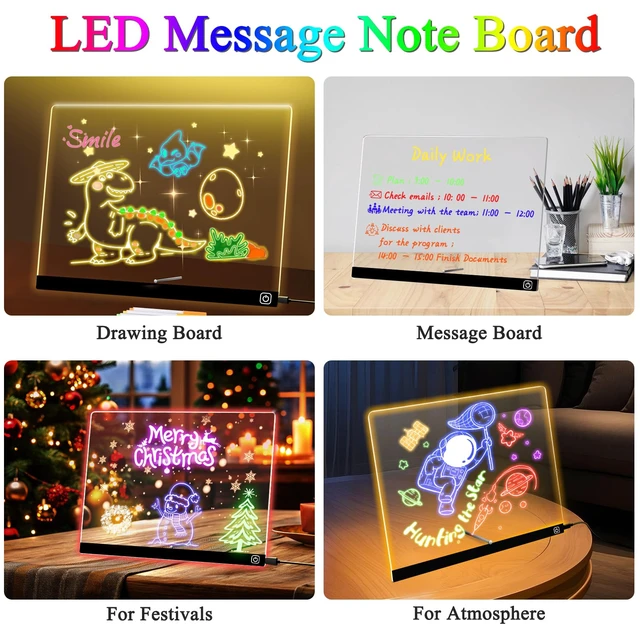 Alt view image 6 of 7 - LED Note Board with Colors, 13.7"X10" Light Up Acrylic Dry Erase Board Led Drawing Board 7 Colors Message Board Night Light with 7 Markers for Birthday Party Christmas Gift