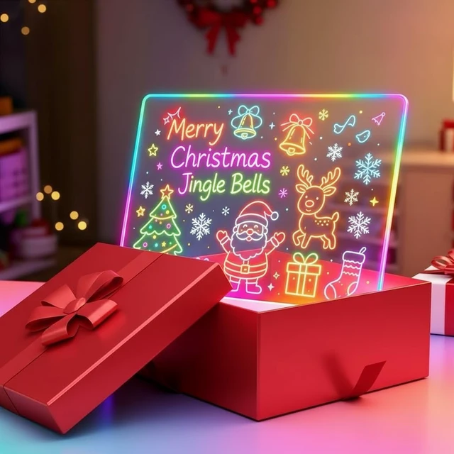 Alt view image 7 of 7 - LED Note Board with Colors, 13.7"X10" Light Up Acrylic Dry Erase Board Led Drawing Board 7 Colors Message Board Night Light with 7 Markers for Birthday Party Christmas Gift