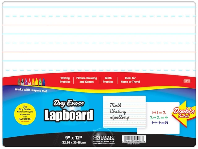 Main image of Double-Sided Dry Erase Lap Board, 9 x 12 in | 9 x 12 in double-sided dry erase board, Ruled on one side and blank on the other, Practice, For classroom and home use