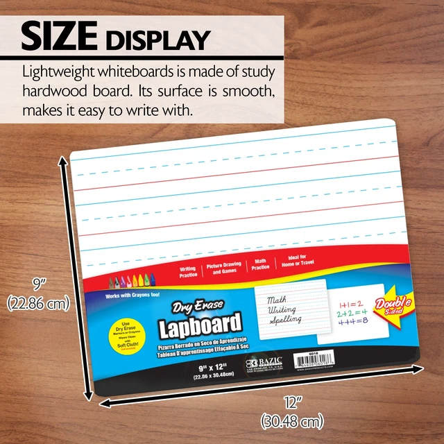 Alt view image 2 of 7 - Double-Sided Dry Erase Lap Board, 9 x 12 in | 9 x 12 in double-sided dry erase board, Ruled on one side and blank on the other, Practice, For classroom and home use