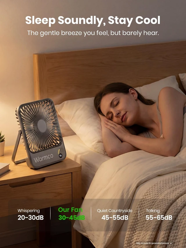 Alt view image 4 of 7 - D3 10000mAh Portable Travel Fan, 7-inch Wide, 10-24H Battery Life | Ultra-Slim, Quiet Operation, Battery Powered Fan with Digital Display for Sleeping, Camping, Office, Cruise Essentials