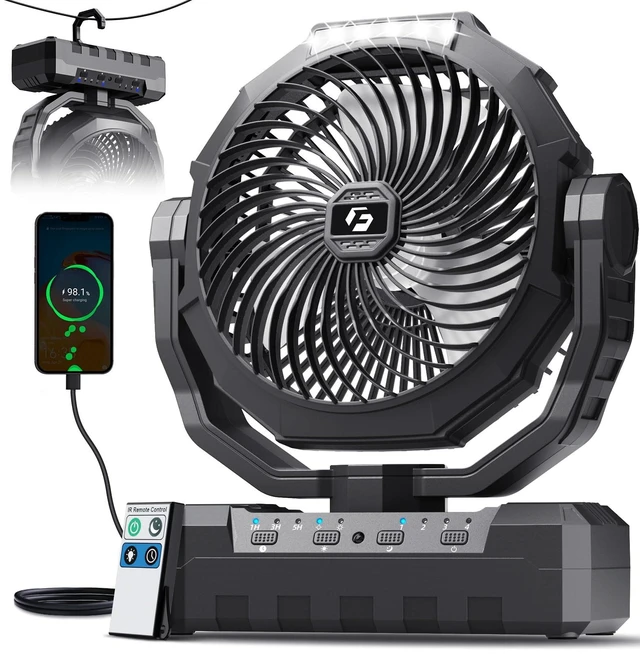 Main image of 3-in-1 Camping Fan - Portable Fans Rechargeable - 24000mAh Battery Powered Fan with Light for Indoor, Outdoor, Tent, Travel, Fishing, Jobsite, Gifts for Men Dad Him - Black