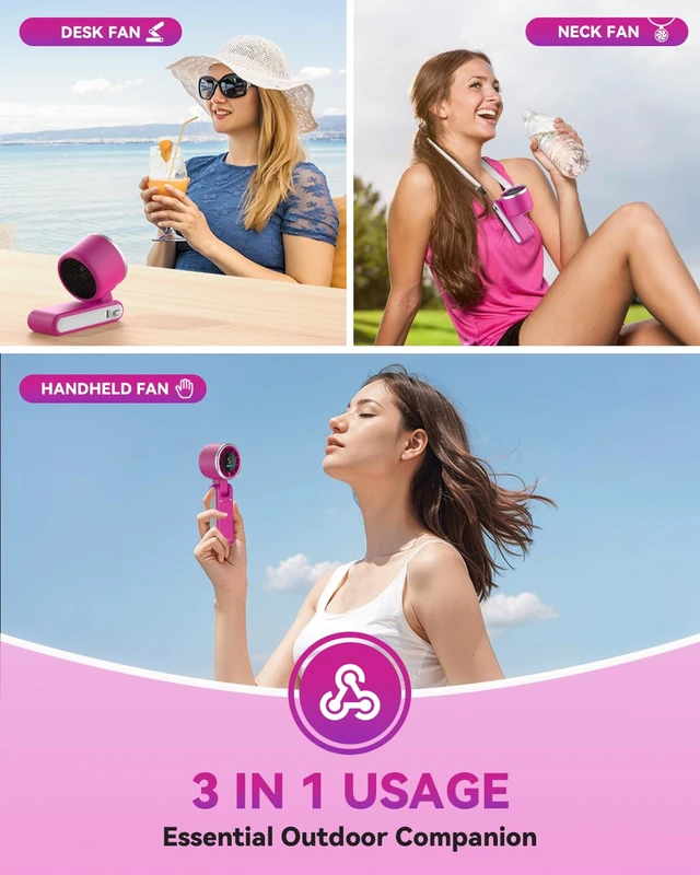 Alt view image 3 of 7 - Portable Handheld Turbo Fan, Travel Essentials, Gifts for Women/Men | 5-Speed, Up to 12H, 10m/s Airflow, USB-C Rechargeable, LED Display, 3-in-1 Foldable Personal Fan for Cruise, Beach, Vacation