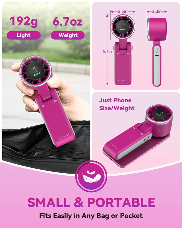 Alt view image 6 of 7 - Portable Handheld Turbo Fan, Travel Essentials, Gifts for Women/Men | 5-Speed, Up to 12H, 10m/s Airflow, USB-C Rechargeable, LED Display, 3-in-1 Foldable Personal Fan for Cruise, Beach, Vacation
