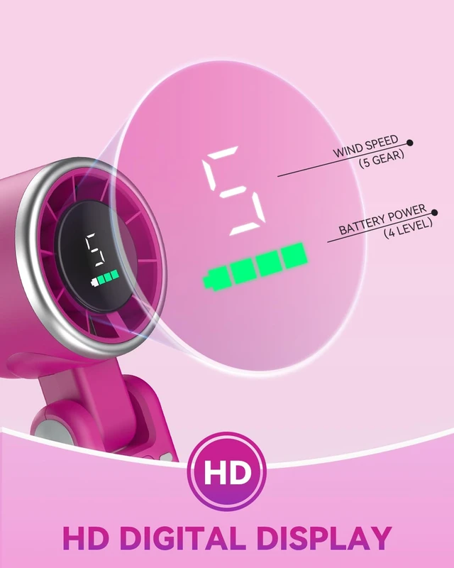 Alt view image 7 of 7 - Portable Handheld Turbo Fan, Travel Essentials, Gifts for Women/Men | 5-Speed, Up to 12H, 10m/s Airflow, USB-C Rechargeable, LED Display, 3-in-1 Foldable Personal Fan for Cruise, Beach, Vacation