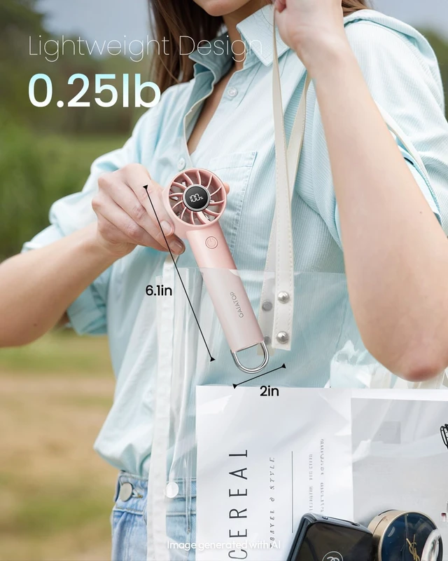 Alt view image 4 of 6 - Portable Mini Fan, 3 Speed USB Rechargeable Handheld Fan with Light | LED Display, Metal Buckle, Ultra Quiet, Lightweight, Personal Cooling for Women Men Indoor Outdoor Travel Pink