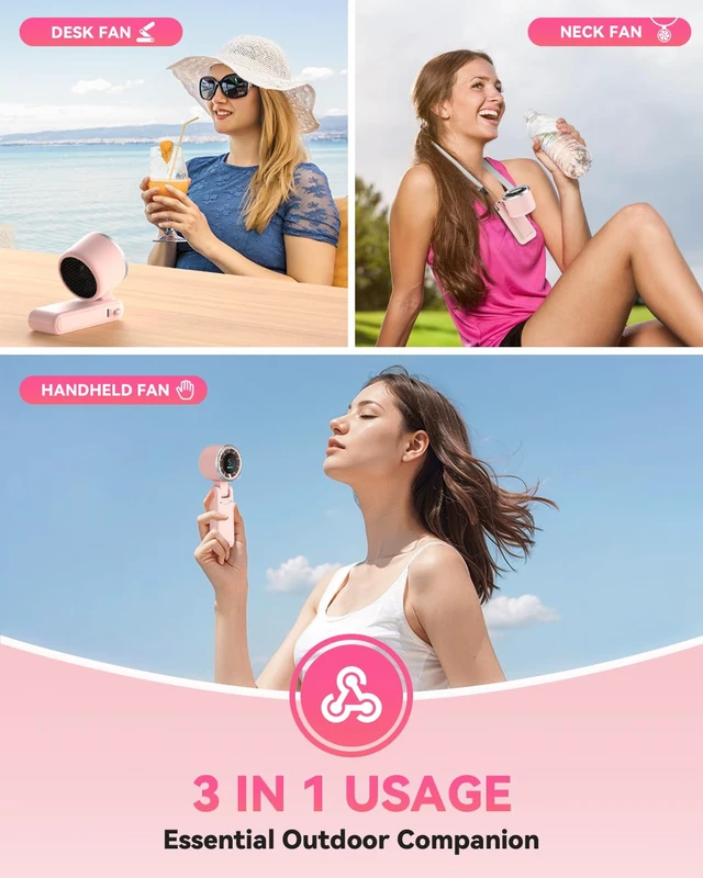 Alt view image 3 of 7 - Portable Handheld Turbo Fan, Travel Essentials, Gifts for Women/Men | 5-Speed, Up to 12H, 10m/s Airflow, USB-C Rechargeable, LED Display, 3-in-1 Foldable Personal Fan for Cruise, Beach, Vacation