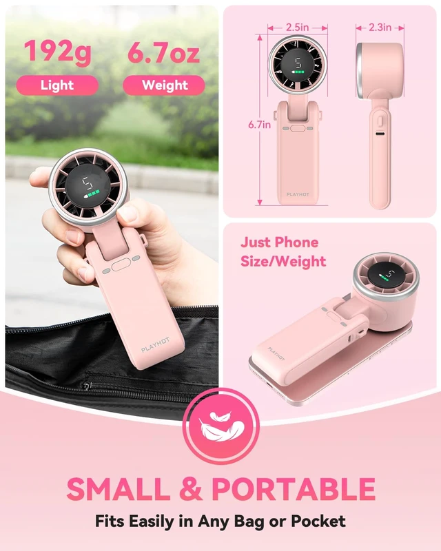 Alt view image 6 of 7 - Portable Handheld Turbo Fan, Travel Essentials, Gifts for Women/Men | 5-Speed, Up to 12H, 10m/s Airflow, USB-C Rechargeable, LED Display, 3-in-1 Foldable Personal Fan for Cruise, Beach, Vacation