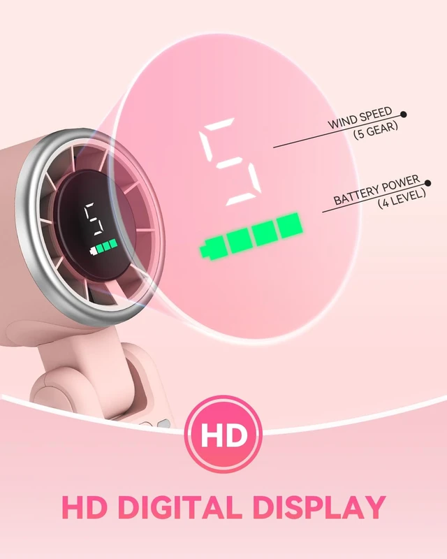 Alt view image 7 of 7 - Portable Handheld Turbo Fan, Travel Essentials, Gifts for Women/Men | 5-Speed, Up to 12H, 10m/s Airflow, USB-C Rechargeable, LED Display, 3-in-1 Foldable Personal Fan for Cruise, Beach, Vacation