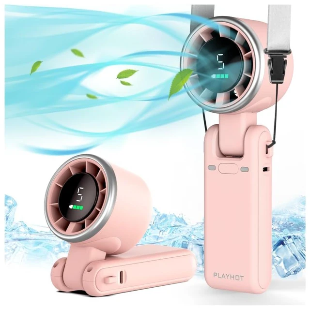 Main image of Portable Handheld Turbo Fan, Travel Essentials, Gifts for Women/Men | 5-Speed, Up to 12H, 10m/s Airflow, USB-C Rechargeable, LED Display, 3-in-1 Foldable Personal Fan for Cruise, Beach, Vacation