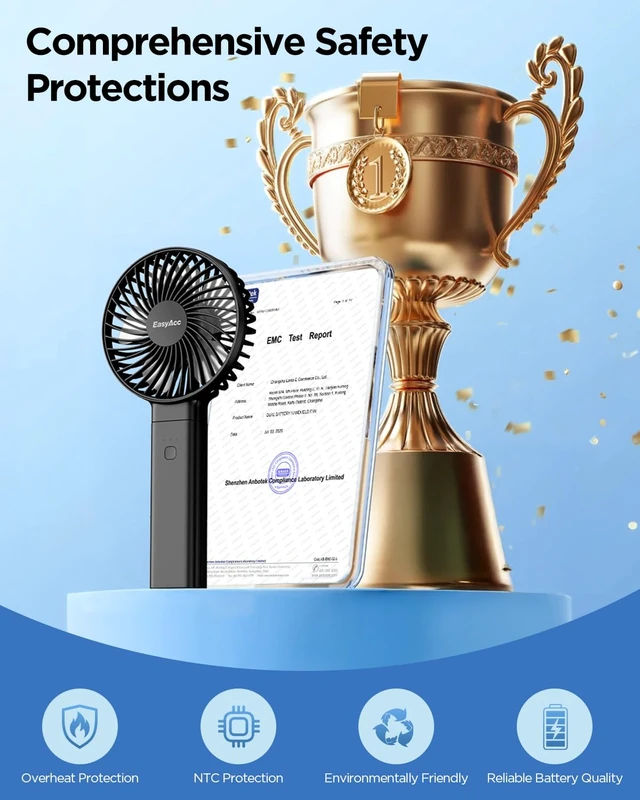 Alt view image 2 of 7 - Personal Fans Portable Rechargeable, Washable Guard + Powerful + 180°Foldable + Professional ODM Fan + Durable, 4 Speeds Portable Cooling Fan for Travel Outdoor Office